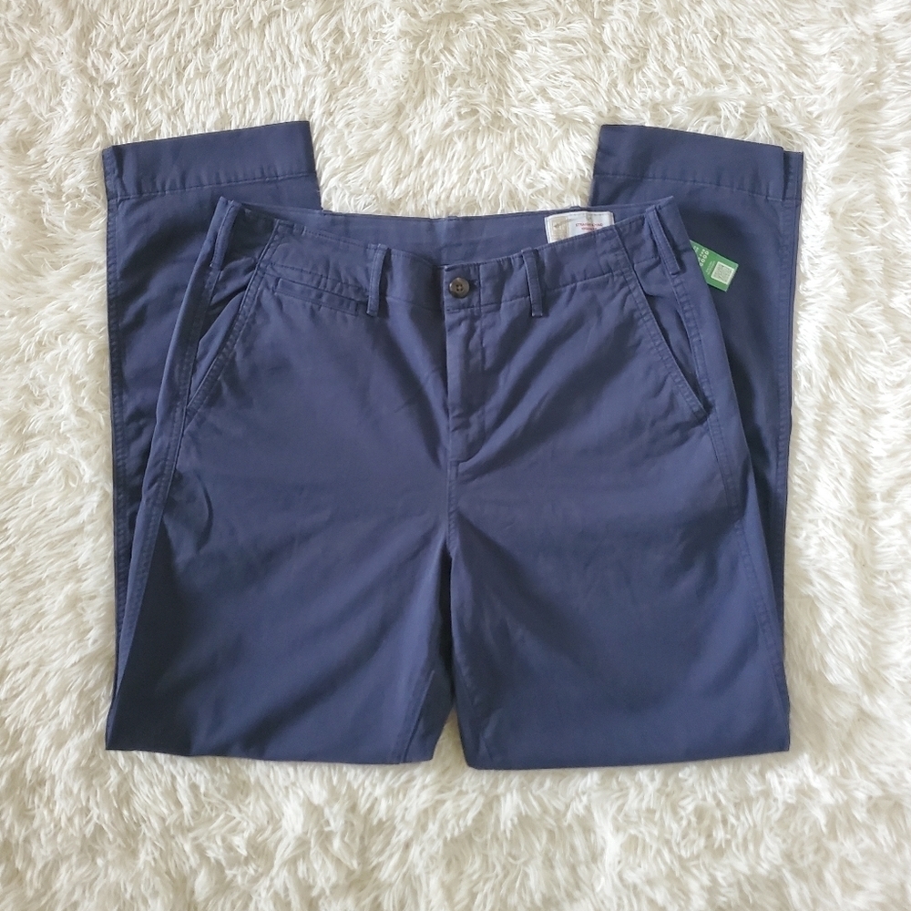 GAP High Rise Straight Khakis SOFT Stretch Pants Washed Navy Blue 12 TALL RT$70